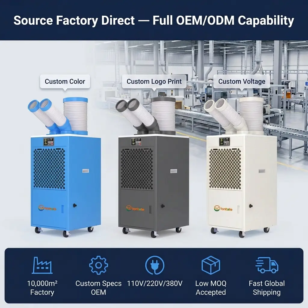 Unit AC Perindustrian Mudah Alih OEM/ODM Bilik Pelayan Gudang Roda Caster Mesin Penyejuk Sementara Kecemasan