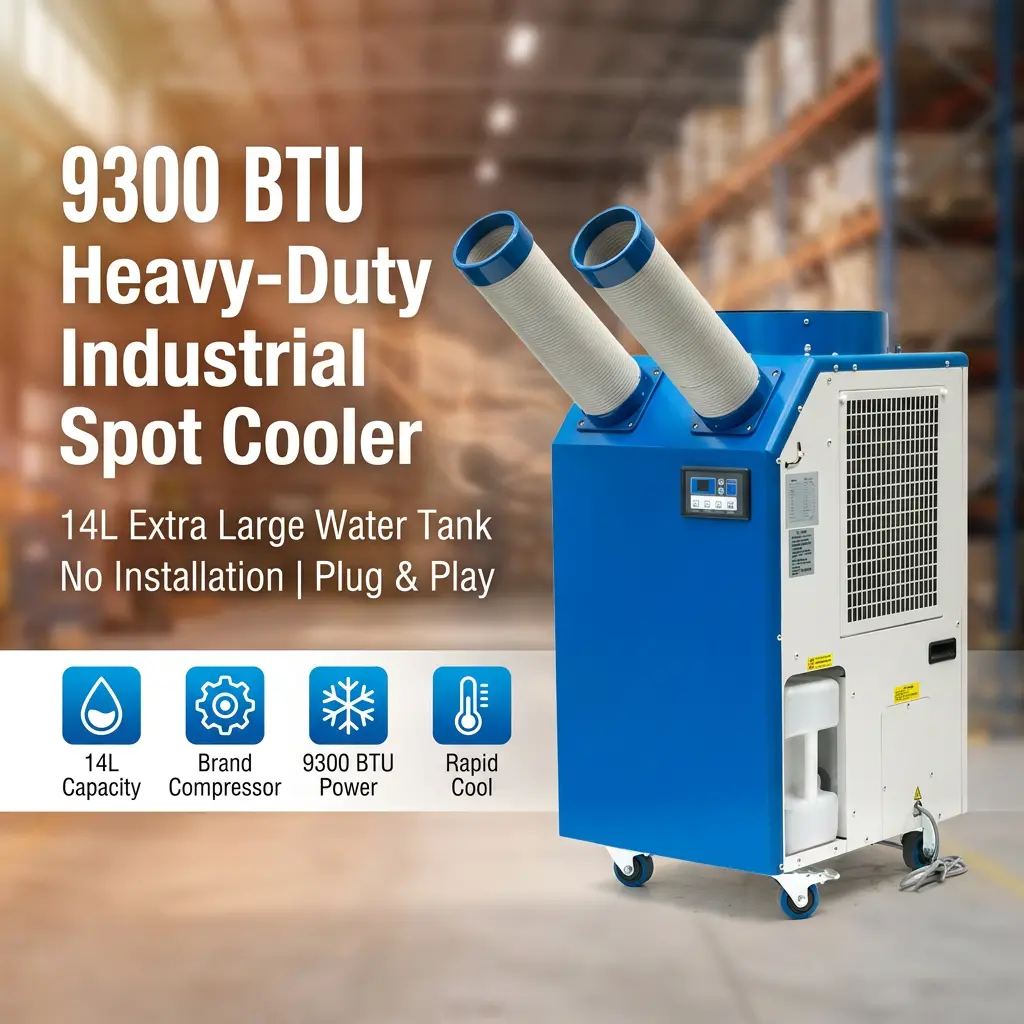OEM 14L Tangki Besar Kuasa 2700W Pemampat Putar 9300BTU Penyejuk Tempat Mudah Alih Penghawa Dingin Industri untuk Bengkel